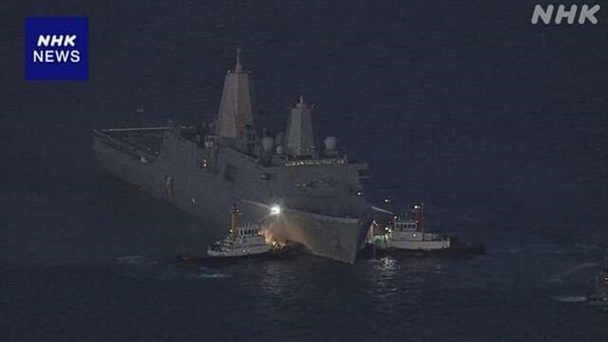 Tàu chiến Mỹ bốc cháy ở ngoài khơi Nhật Bản, hai binh sĩ bị thương